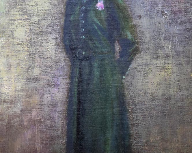 清水澄子「ブーツを穿いた女」油絵・F10号 拡大画像3