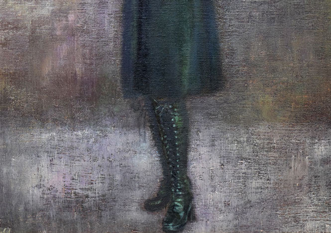 清水澄子「ブーツを穿いた女」油絵・F10号 拡大画像4