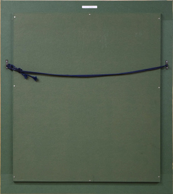 清水澄子「ブーツを穿いた女」油絵・F10号 額縁裏側画像