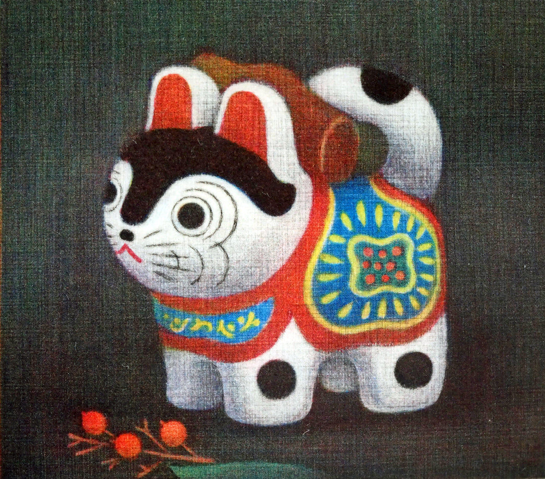 清水敦「犬張子(ふるさとの詩-日本の玩具)」銅版画(カラーメゾチント) 拡大画像2