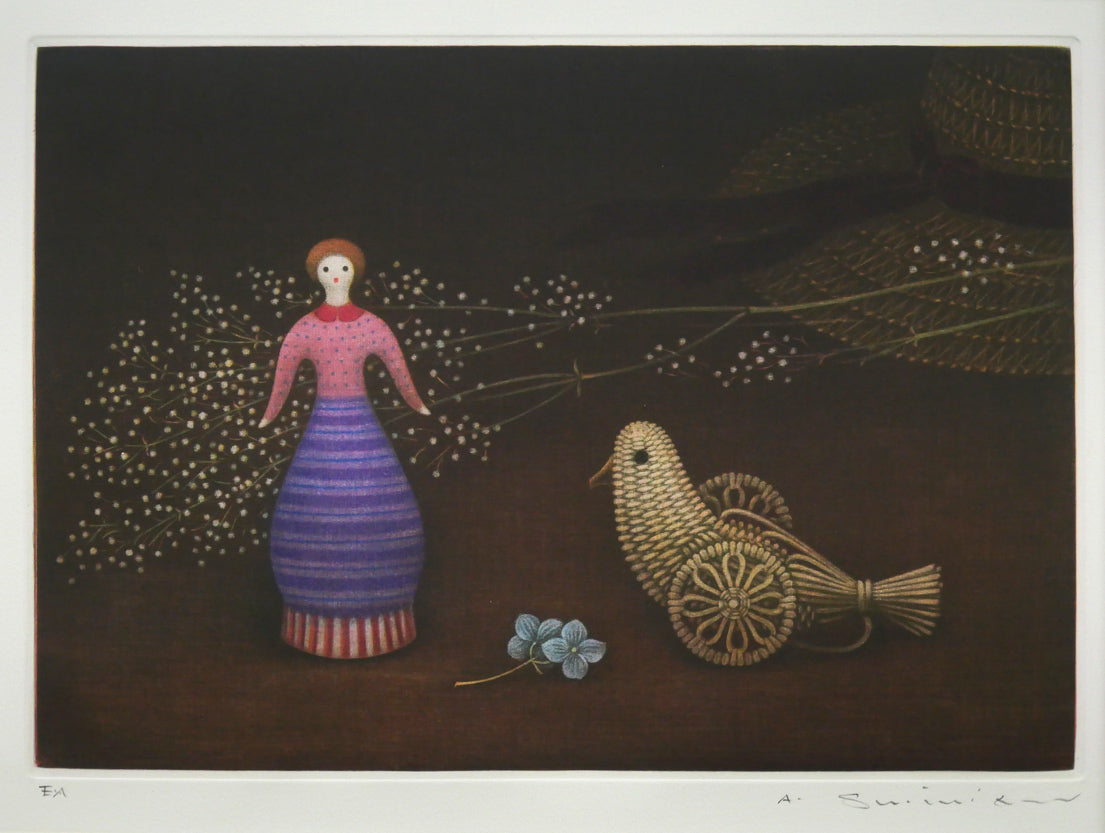 清水敦「かすみ草(Baby′s Breath)」銅版画(カラーメゾチント) 作品全体画像