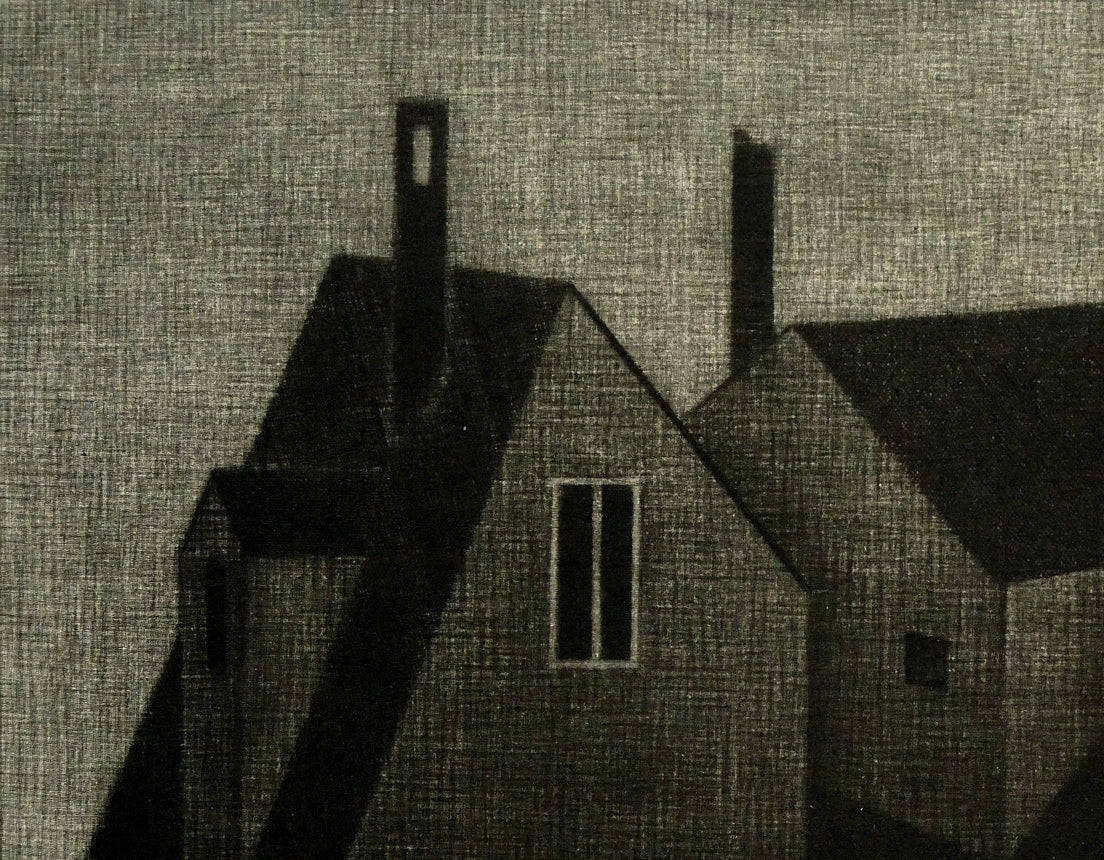 清水敦「黒い三軒の家」銅版画(メゾチント) 拡大画像1