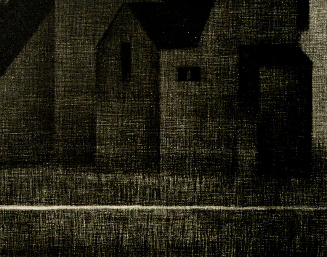 清水敦「黒い三軒の家」銅版画(メゾチント) 拡大画像4