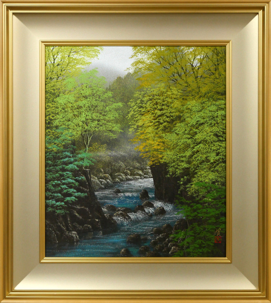 清水規「錦雲渓緑彩」日本画・F10号