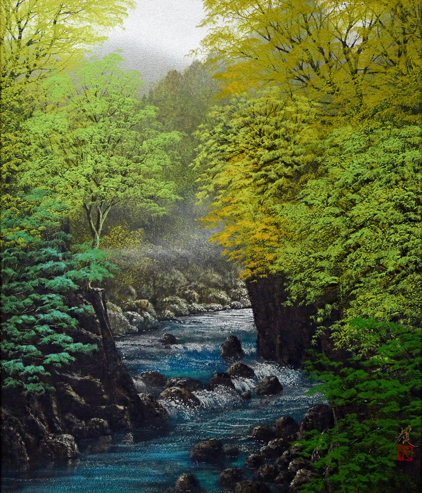 清水規「錦雲渓緑彩」日本画・F10号 作品全体画像