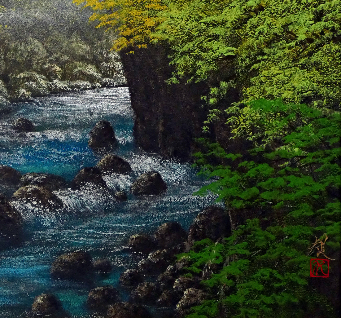 清水規「錦雲渓緑彩」日本画・F10号 拡大画像5