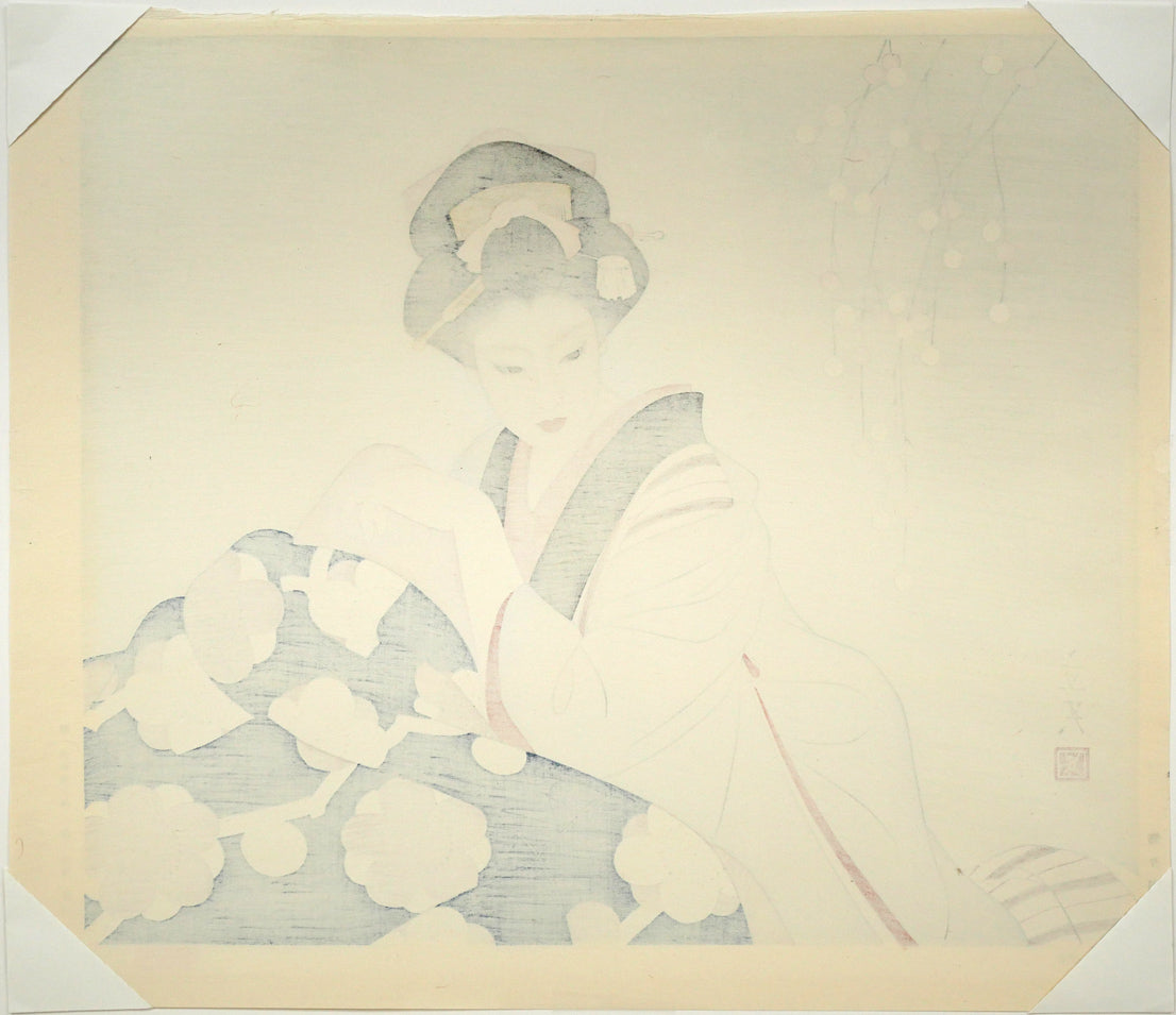 志村立美「こたつ」木版画 作品シート裏側画像