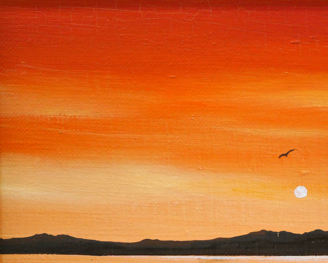 塩田満男「サロマ湖夕景」油絵・SM 拡大画像1