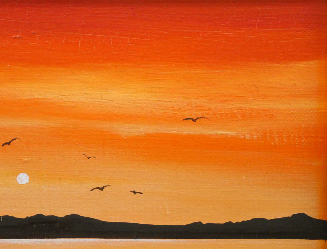 塩田満男「サロマ湖夕景」油絵・SM 拡大画像2