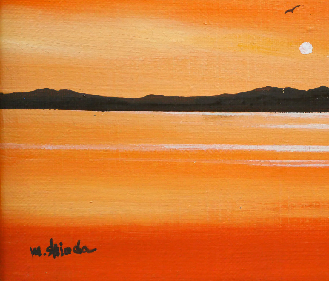 塩田満男「サロマ湖夕景」油絵・SM 拡大画像3