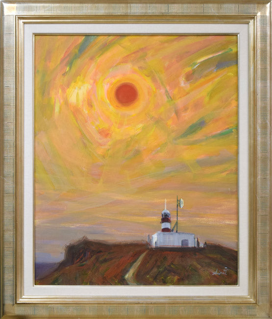 白江正夫「赤い太陽」水彩画・15号