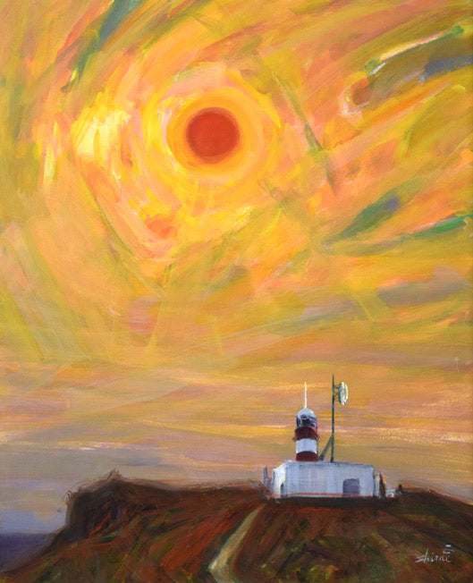 白江正夫「赤い太陽」水彩画・15号 作品全体拡大画像