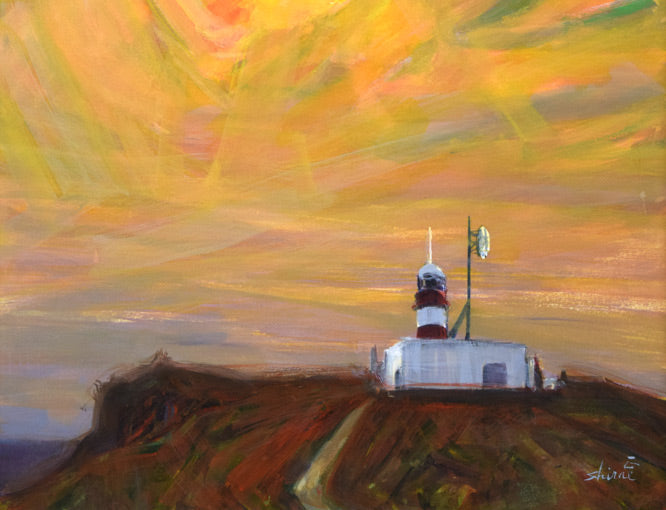 白江正夫「赤い太陽」水彩画・15号 拡大画像2