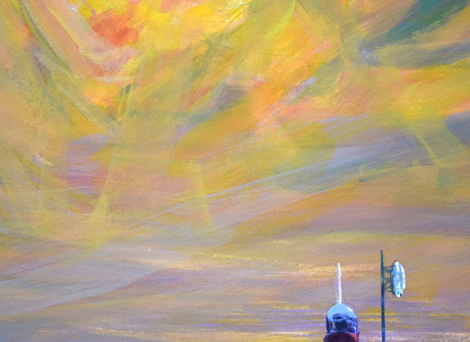 白江正夫「赤い太陽」水彩画・15号 拡大画像3