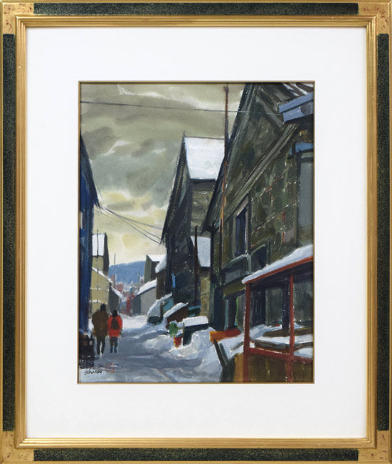 白江正夫「出抜小路(小樽)」水彩画・6号