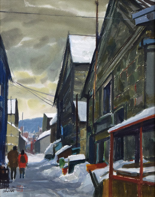 白江正夫「出抜小路(小樽)」水彩画・6号 作品全体拡大画像