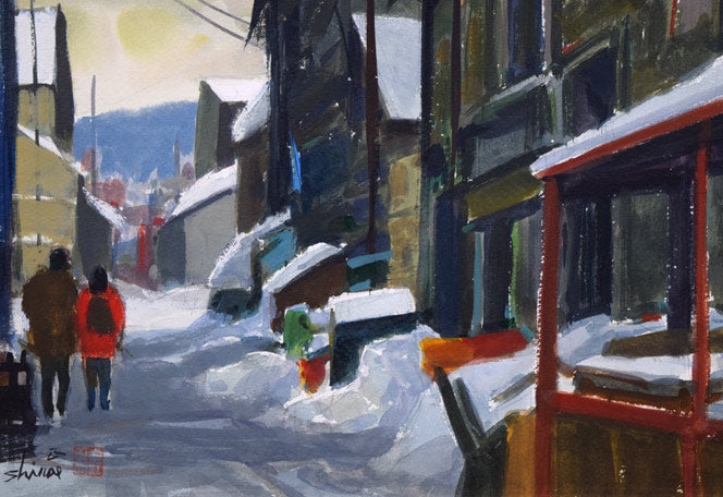 白江正夫「出抜小路(小樽)」水彩画・6号 拡大画像3