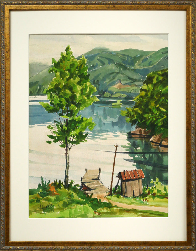 白江正夫「桧原湖(福島県)」水彩画・6号