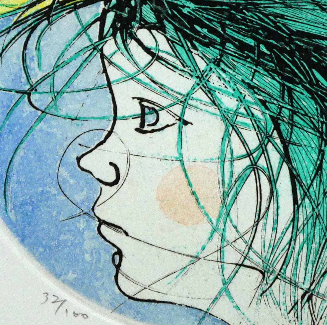 渋谷栄一「花と少女」銅版画 拡大画像1