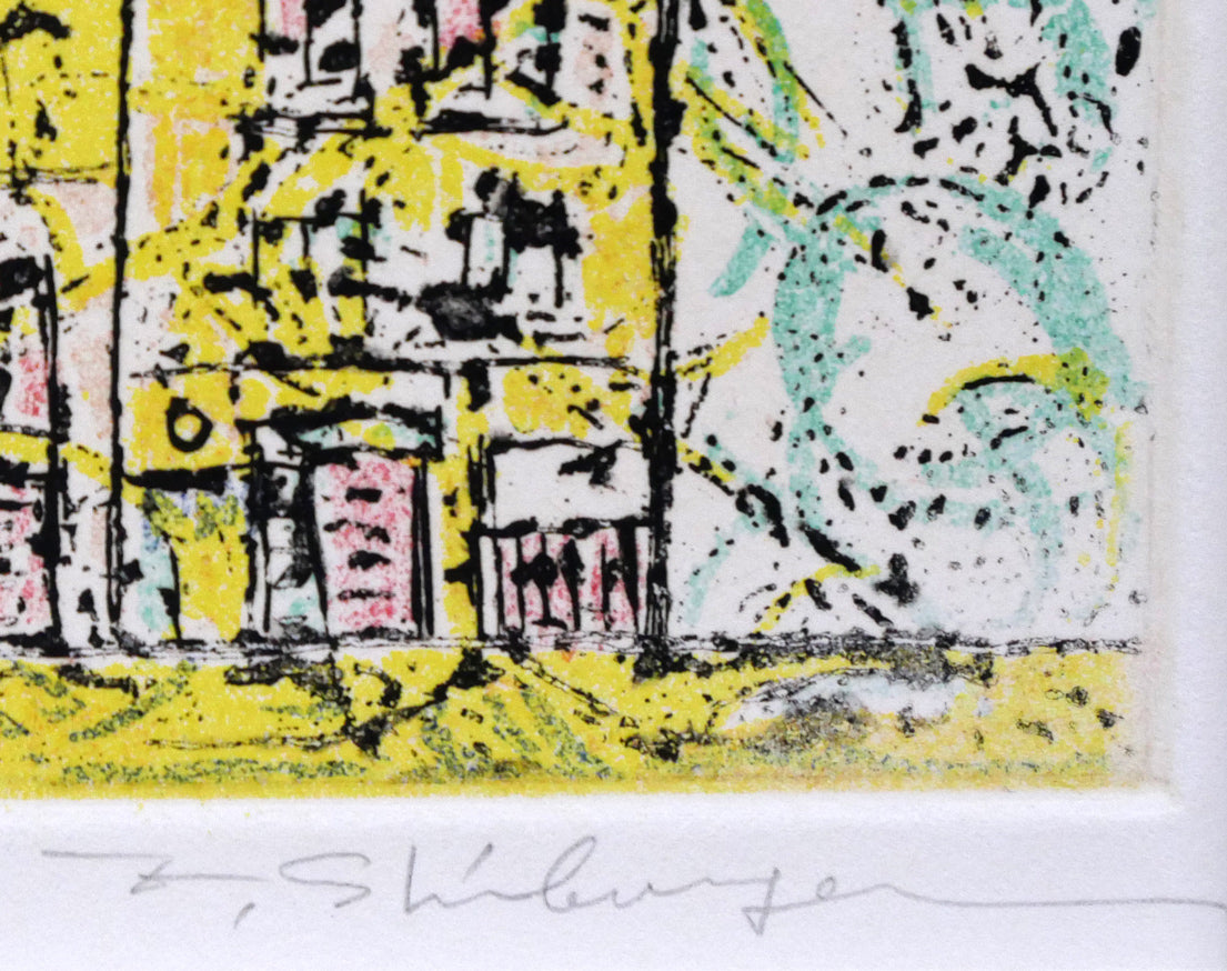 渋谷栄一「パリの街角」銅版画 本人直筆鉛筆サイン