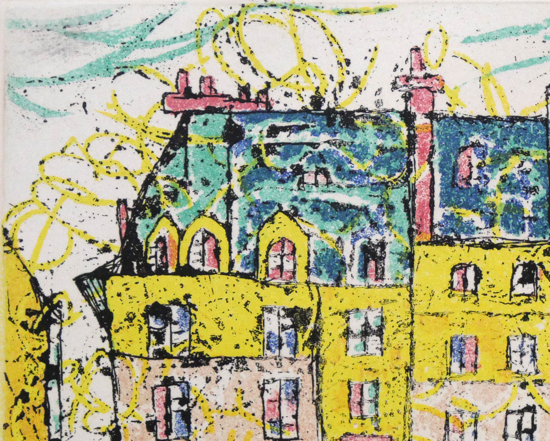 渋谷栄一「パリの街角」銅版画 拡大画像1