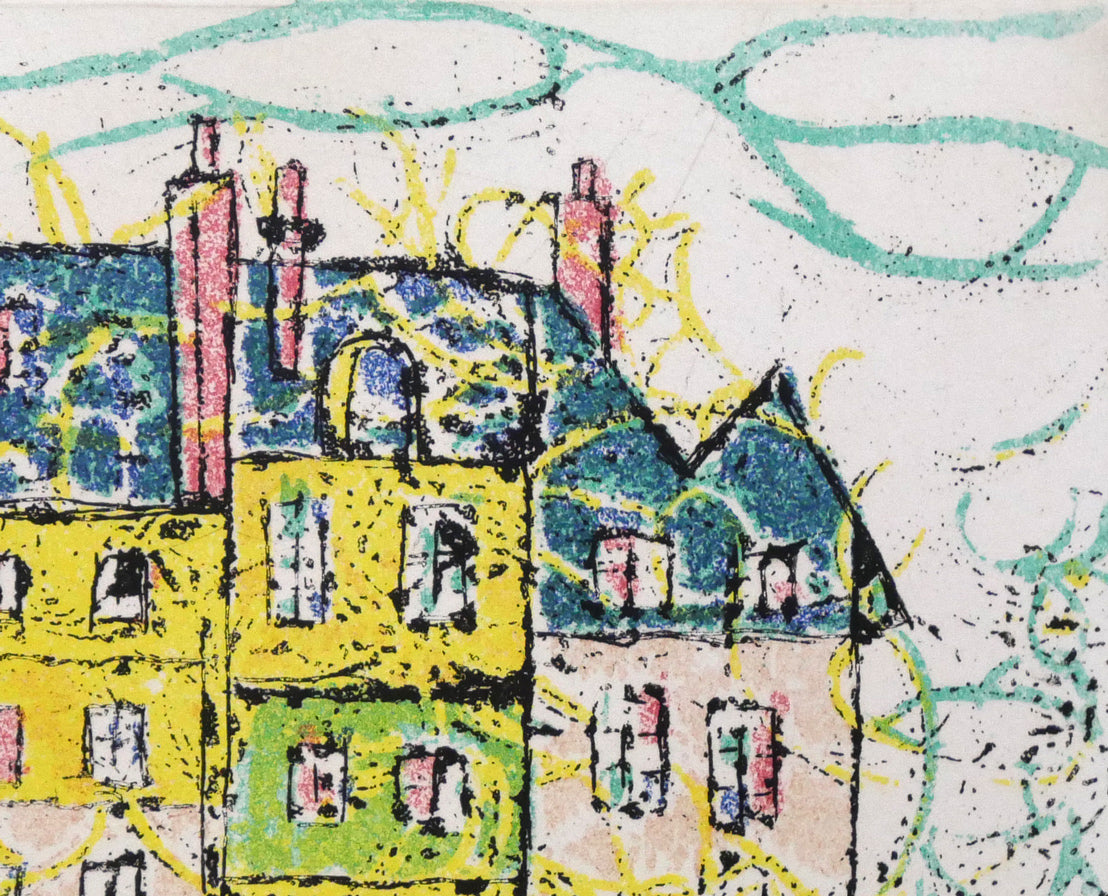 渋谷栄一「パリの街角」銅版画 拡大画像2