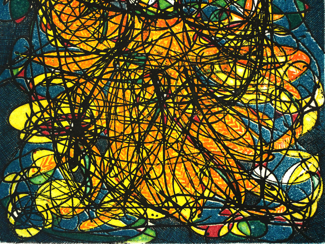 渋谷栄一「鳥とステンドグラス」銅版画 拡大画像2