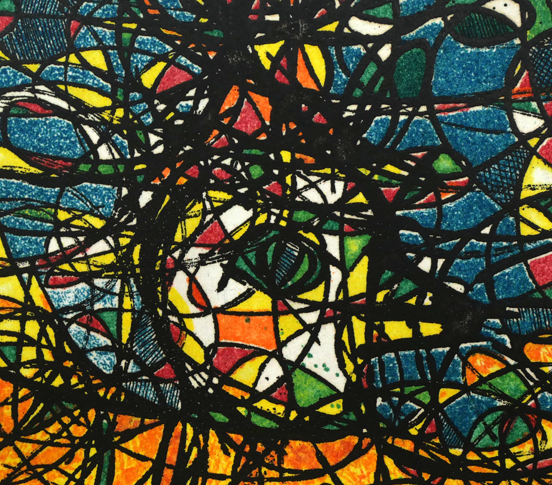 渋谷栄一「鳥とステンドグラス」銅版画 拡大画像3