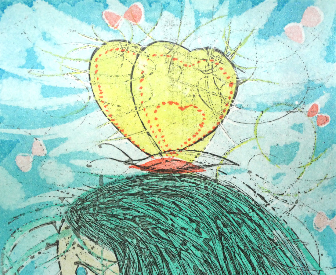 渋谷栄一「蝶と少女」銅版画 拡大画像1