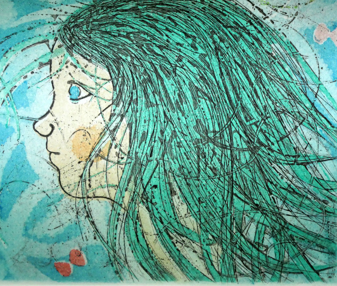 渋谷栄一「蝶と少女」銅版画 拡大画像3