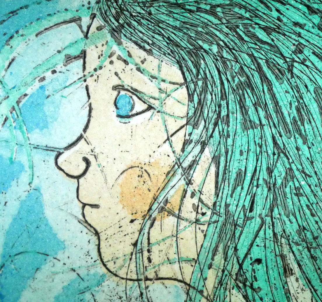 渋谷栄一「蝶と少女」銅版画 拡大画像4