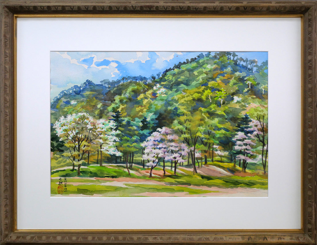 繁野三郎「円山公園」水彩画・10号