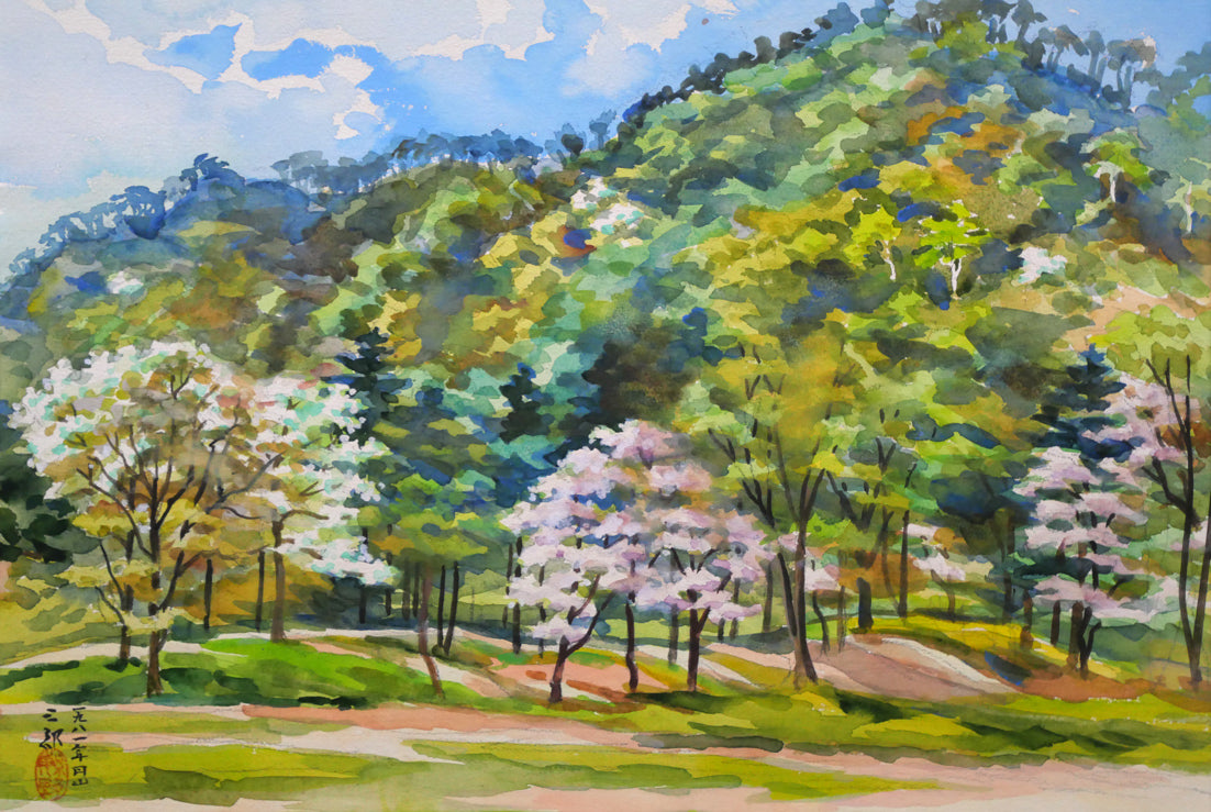 繁野三郎「円山公園」水彩画・10号 作品全体拡大画像