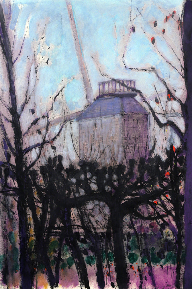 清水康夫「トローゼ通りの風車(パリ・モンマルトル)」水彩画(ガッシュ)・15号 作品全体画像