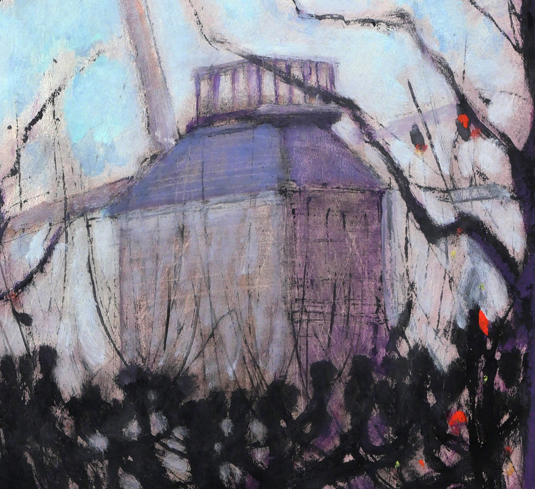 清水康夫「トローゼ通りの風車(パリ・モンマルトル)」水彩画(ガッシュ)・15号 拡大画像2