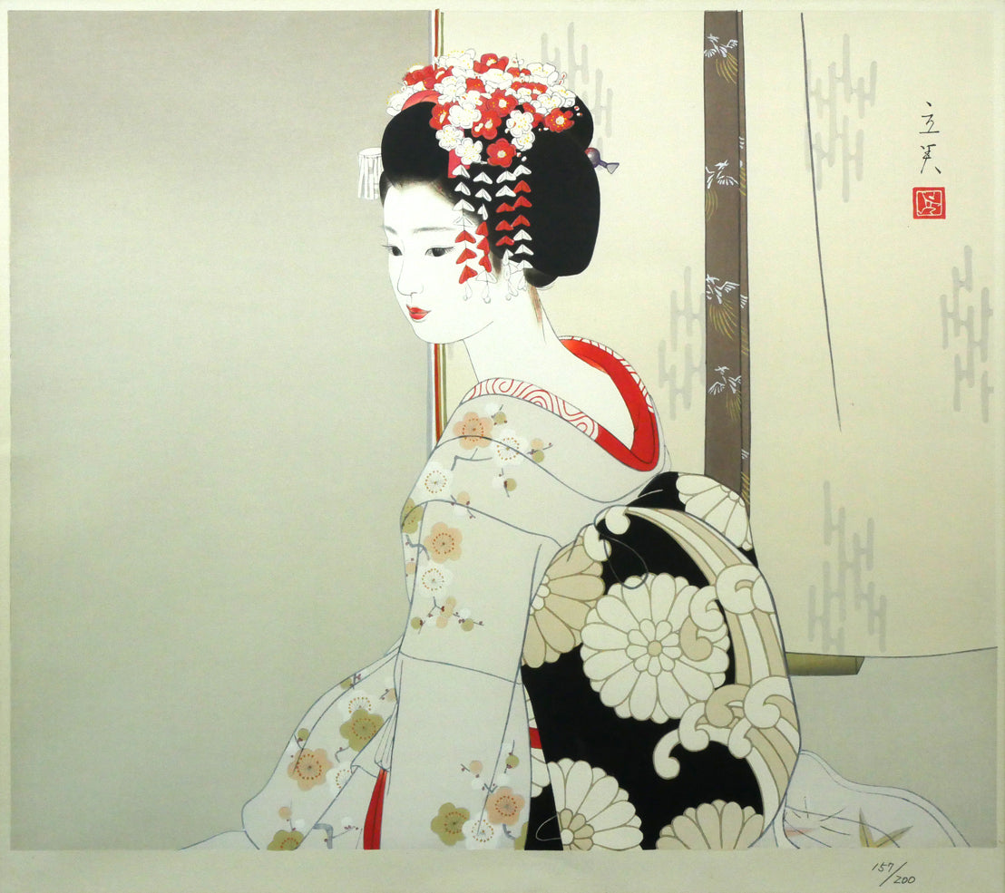 志村立美「舞妓」木版画 作品全体拡大画像