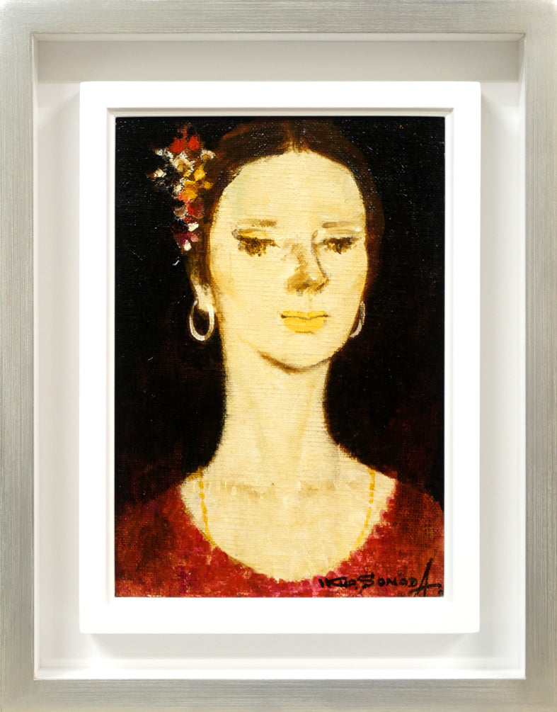 園田郁夫「花飾り」油絵・SM