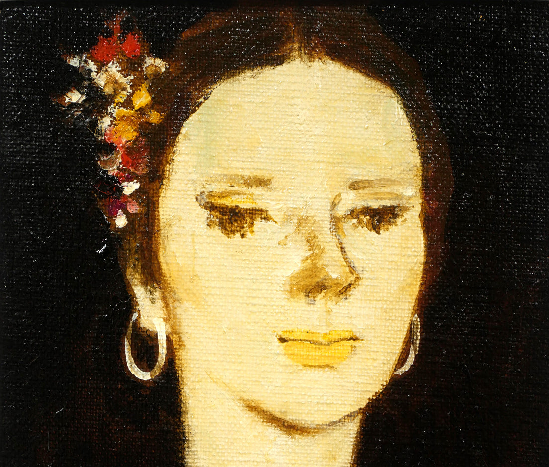 園田郁夫「花飾り」油絵・SM 拡大画像1