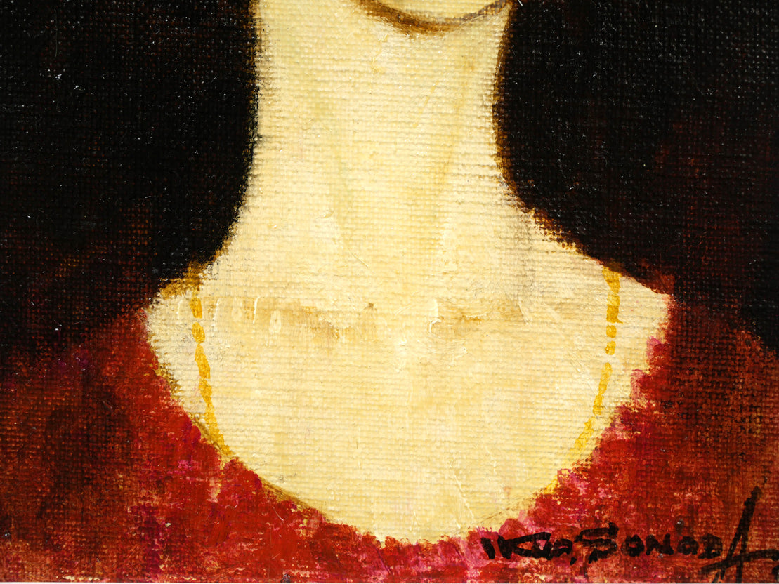 園田郁夫「花飾り」油絵・SM 拡大画像3