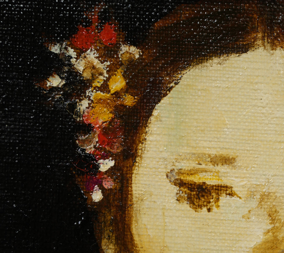 園田郁夫「花飾り」油絵・SM 拡大画像2