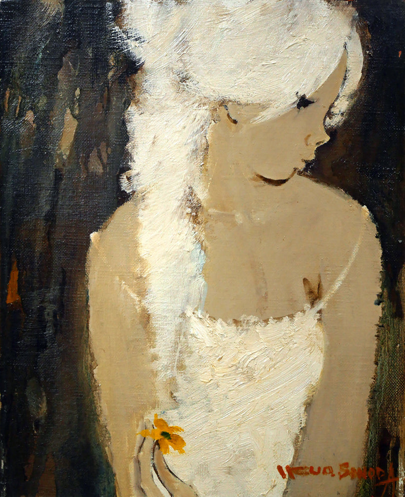 園田郁夫「女性像(白い服)」油絵・F3号 作品全体画像