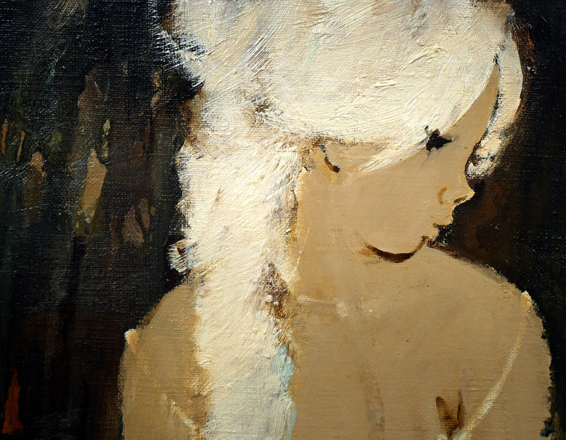 園田郁夫「女性像(白い服)」油絵・F3号 拡大画像1