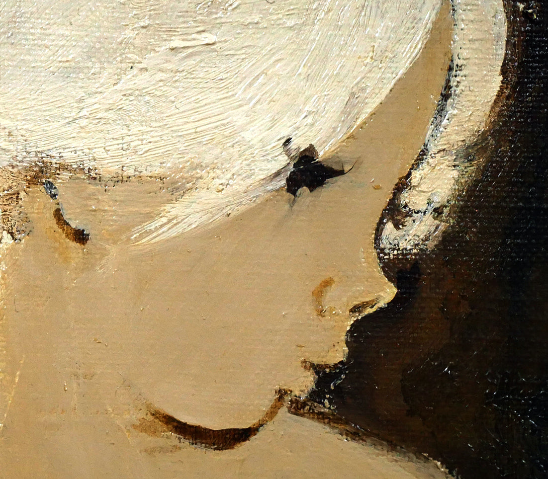 園田郁夫「女性像(白い服)」油絵・F3号 拡大画像2