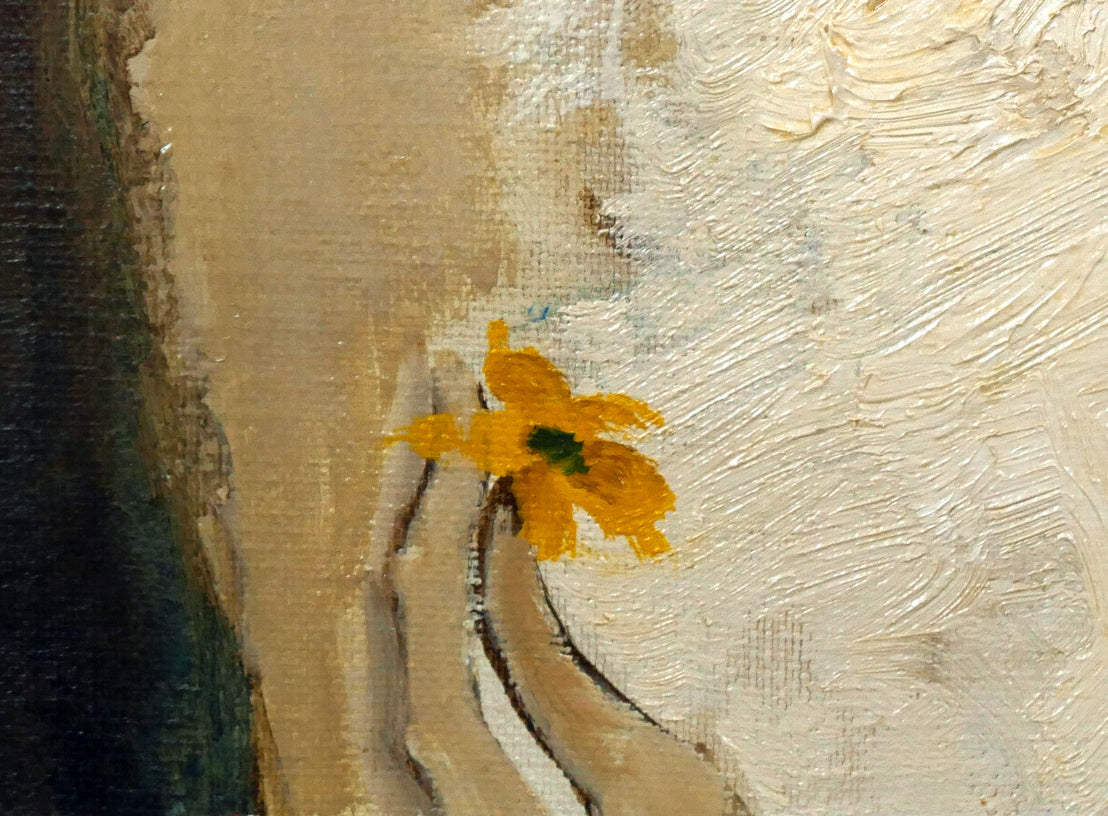 園田郁夫「女性像(白い服)」油絵・F3号 拡大画像4