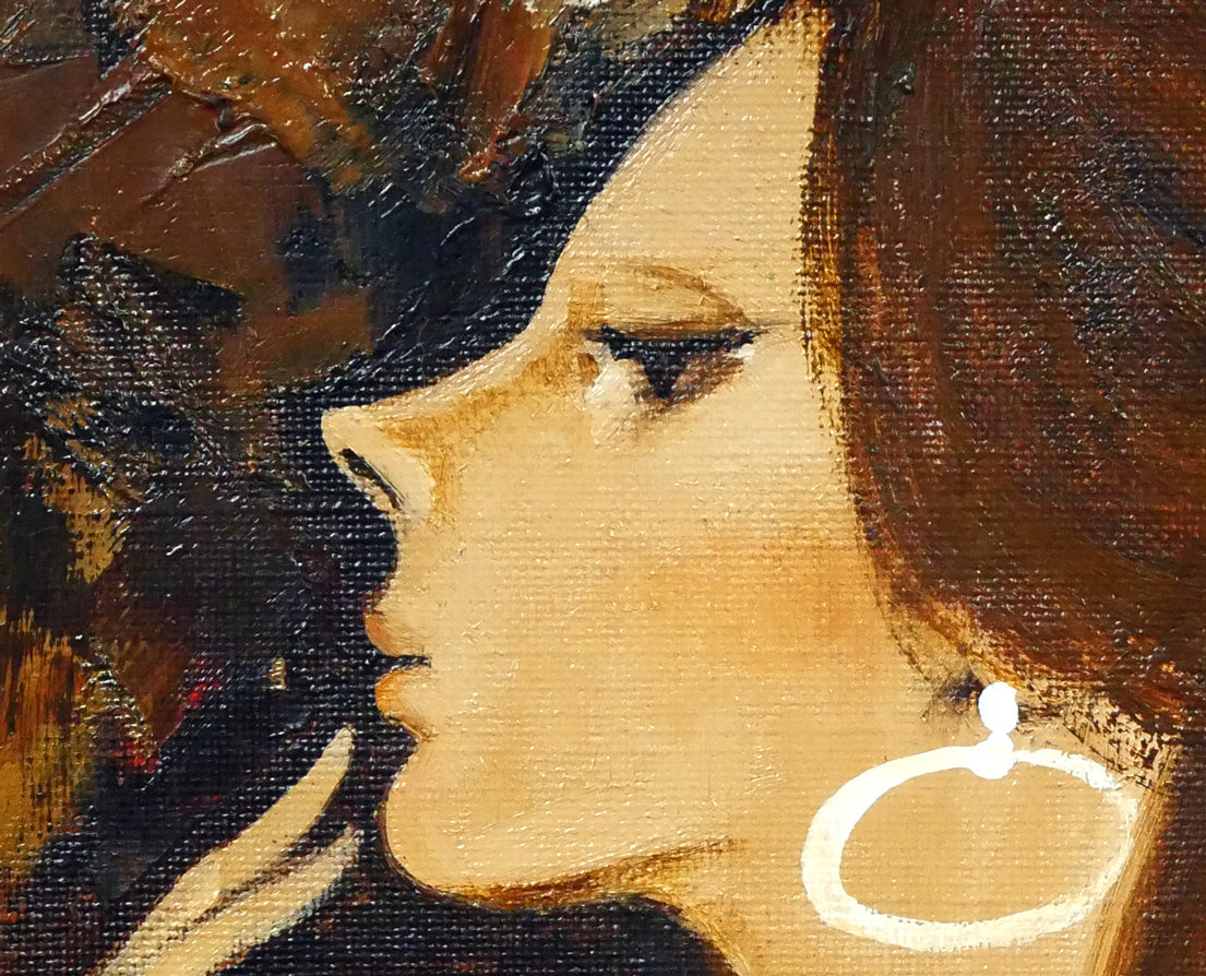 園田郁夫「女性像(赤い服)」油絵・F3号 拡大画像2