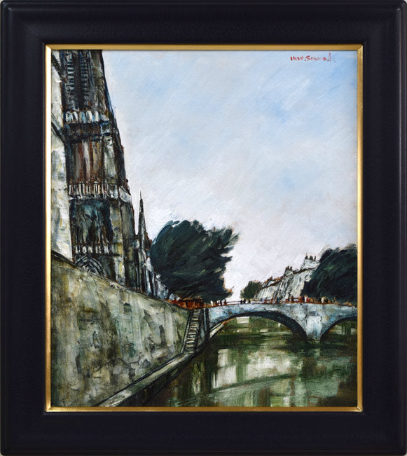 園田郁夫「パリ風景(セーヌ河畔)」油絵・F10号