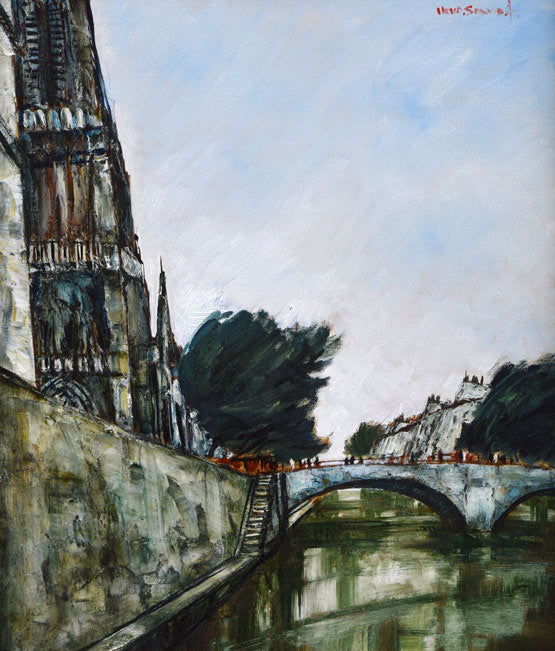 園田郁夫「パリ風景(セーヌ河畔)」油絵・F10号 作品全体拡大画像