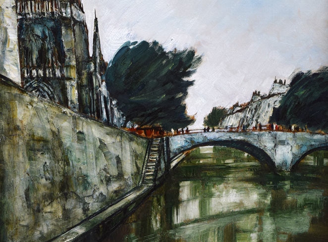 園田郁夫「パリ風景(セーヌ河畔)」油絵・F10号 拡大画像2