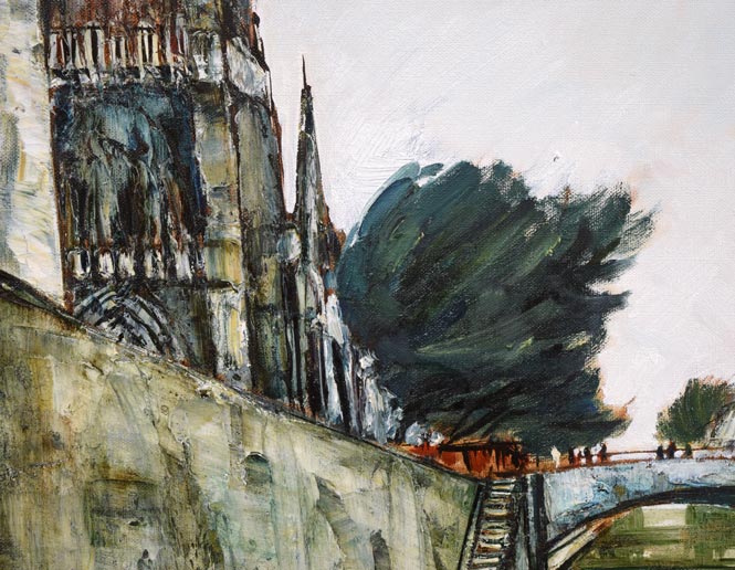 園田郁夫「パリ風景(セーヌ河畔)」油絵・F10号 拡大画像3