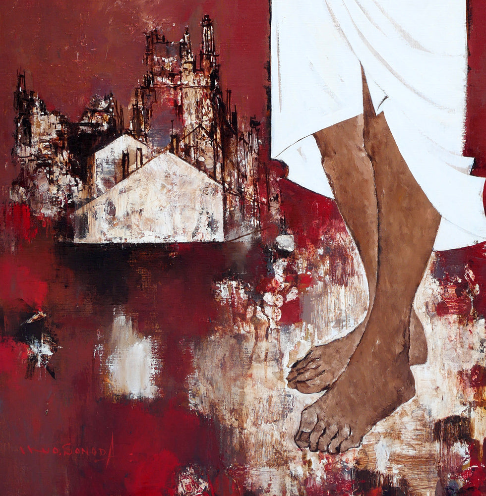 園田郁夫「路傍」油絵・F50号 拡大画像3